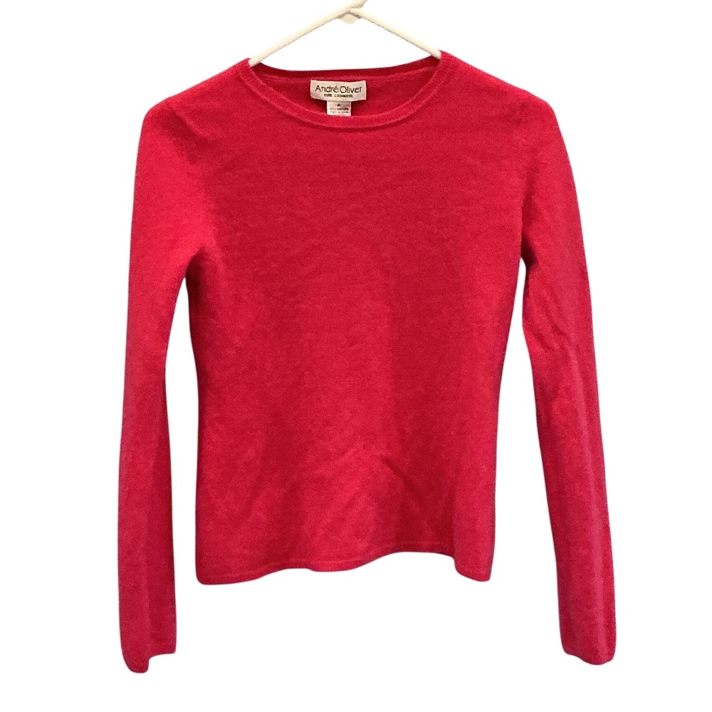 Andre Oliver Womens Pure Cashmere Crewneck Sweater Pink Classic Old Money Preppy